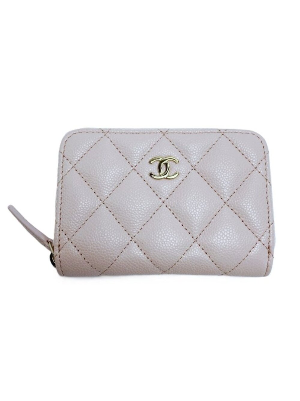 Chanel Coin Purse Quilted Caviar Leather Pink Wallet Gold